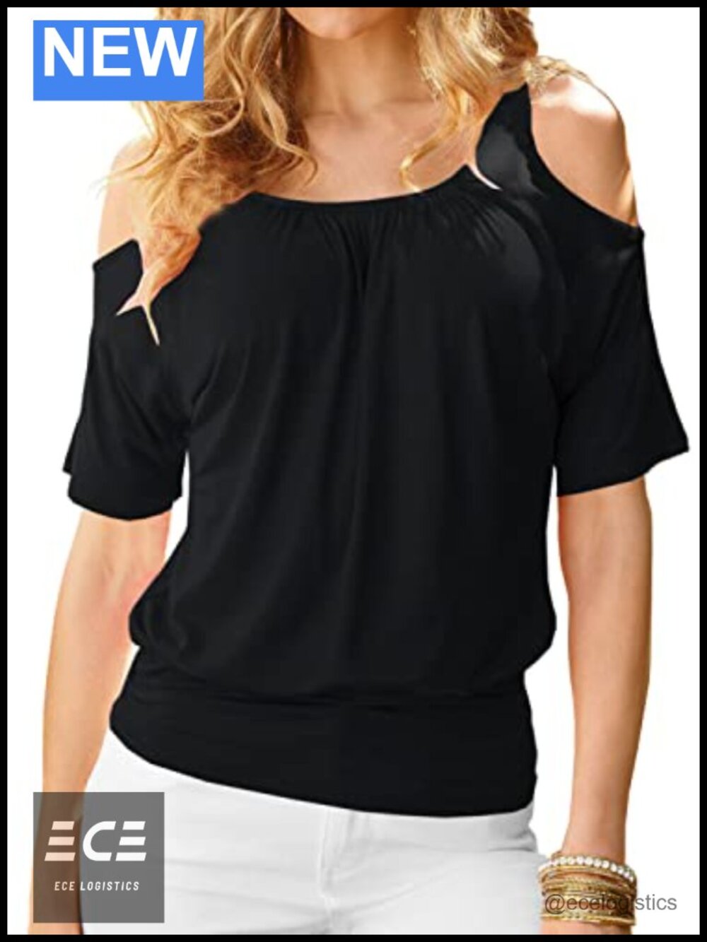Cold Shoulder Short Sleeve Ruched Scoop Neck Top Women's Casual Blouse